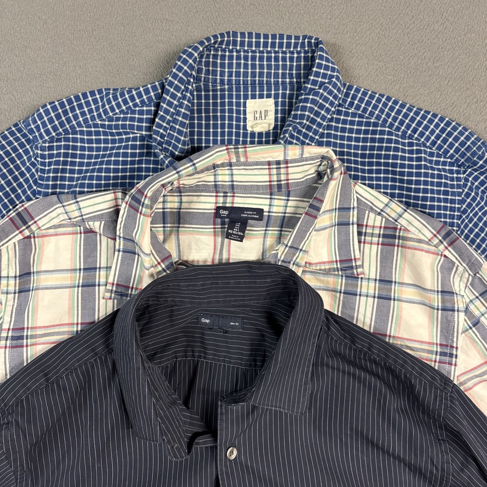 Gap Shirts Lot Bundle Mens Large Multicolor Plaid Check Classic Slim Button Down